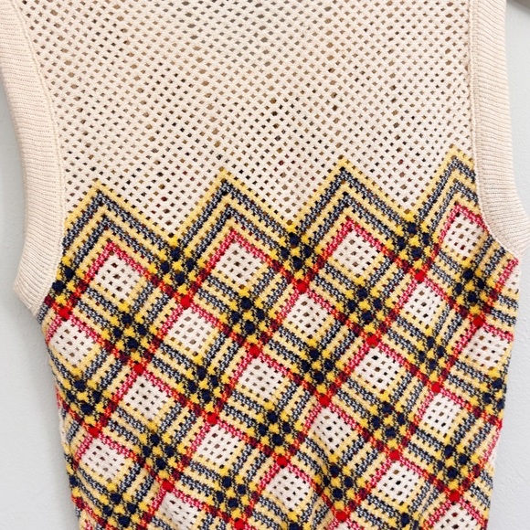 Vintage MONTGOMERY WARD Women’s Plaid Ivory Multi Knit Vest THE CHAIN 1970s Sz S - Picture 5 of 7